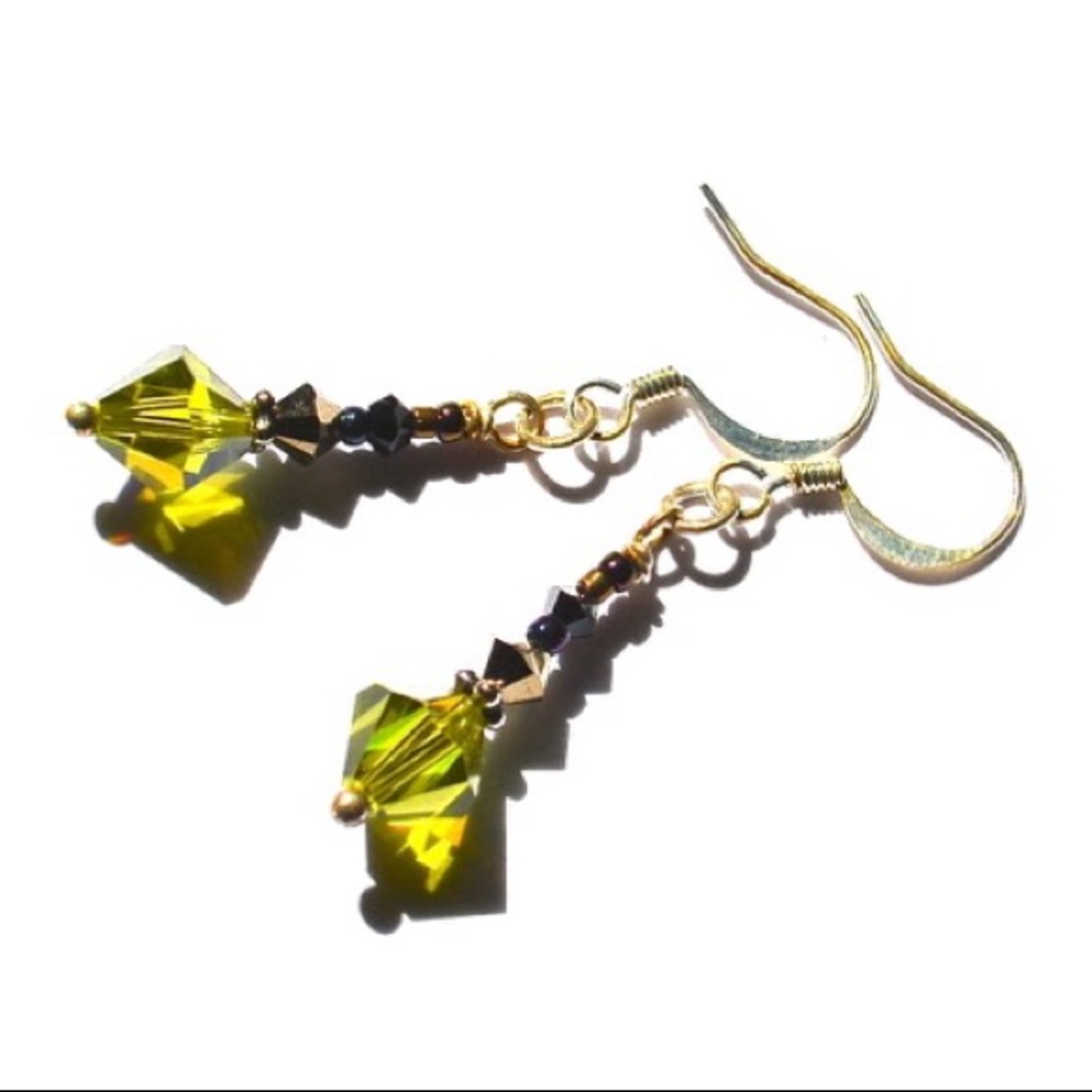 Boho Earrings Swarovski olivine crystal sparkle